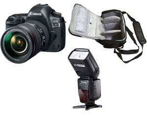 Canon 5D Mark IV DSLR Camera with EF 24-105mm f/4L IS II USM Lens with Bag and Flash