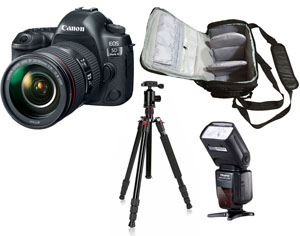 Canon 5D Mark IV DSLR Camera with EF 24-105mm f/4L IS II USM Lens with Bag, Flash and Tripod