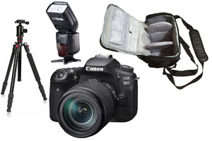 Canon EOS 90D 18-135 + Camera Bag + Flash + Tripod Kit
