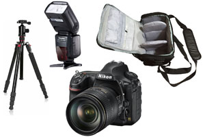 Nikon D850 DSLR Camera with AF-S 24-120mm f/4G ED VR Lens with Bag, Flash and Tripod